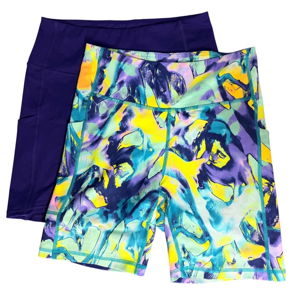 Zella Tek Gear Shorts Womens M Purple Biker Yoga‎ High Waisted Bundle 2pk